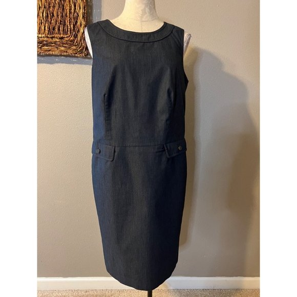 Talbots Dress 14W Dark Gray Stretch Cotton Career Church Pockets - Picture 8 of 11